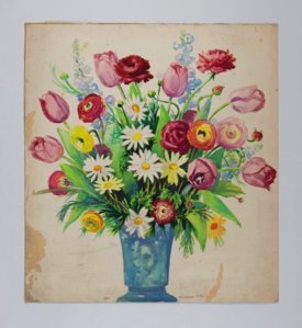 Image of Still LIfe (assorted bouquet in tall blue vase)