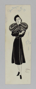 Image of Woman with Black Dress Coat, Fur Scarf and Hat