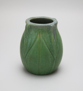 Image of Small Green Vase with Carved Leaf Design