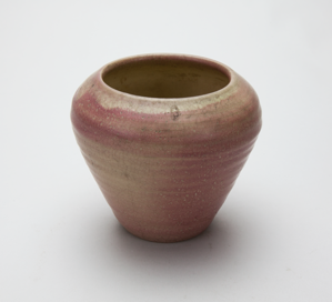 Image of Wide-mouth Vase with Horizontal Bands and Pink Glaze