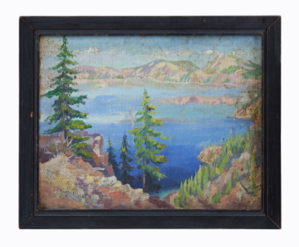 Image of Untitled (lake and mountain with pines)