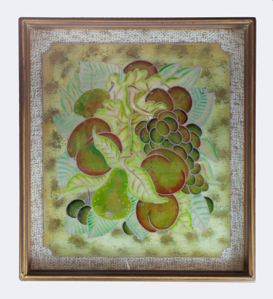 Image of Bountiful Fruit and Leaves Painting, Reverse Glass