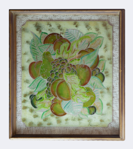 Image of Bountiful Fruit and Leaves Painting, Reverse Glass