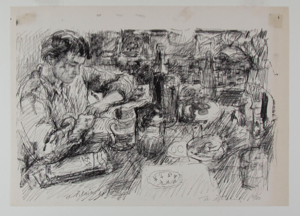 Image of Figure at a table [Dilys Evans], from "The Collectors Graphics"