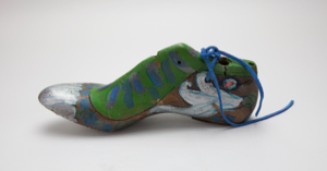 Image of Painted Vintage Wooden Shoe Last (Green, Blue, Silver)