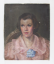 Image of Portrait of Woman (in pink ruffled dress, blue flower)