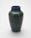 Image of Small Blue Vase with Stylized Teal Line Design