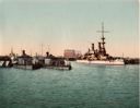 Image of U.S.S. Iowa and Old Monitors at League Navy Yard